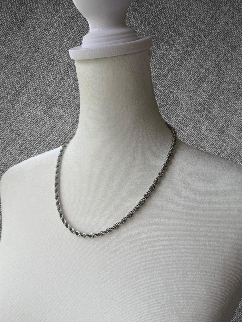 Stainless Steel Silver Twisted Rope Chain Necklace - Unisex - Picture 6 of 8